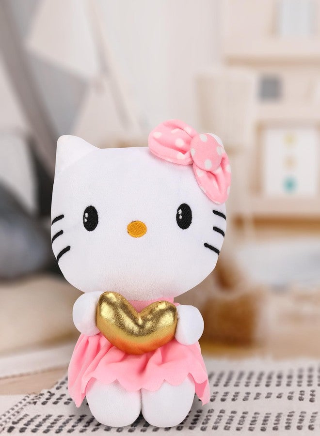 هالو كيتي دمية هيلو كيتي PPI-HK-010، دمية قطيفة ناعمة ترتدي فستانًا ورديًا ساحرًا مع فيونكة وردية وقلب ذهبي في يدها، ألعاب قطيفة للأطفال، ألعاب ناعمة للبنات والأولاد، لعبة قطيفة للأطفال من عمر 3 سنوات فما فوق، آمنة وغير سامة - Image 1